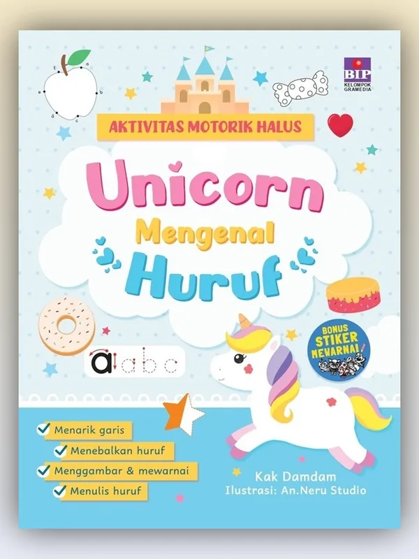 Sampul Aktivitas Motorik Halus: Unicorn Mengenal Huruf