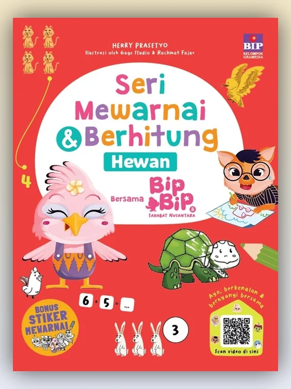 Sampul Seri Mewarnai dan Berhitung: Hewan Bersama Bip Bip dan Sahabat Nusantara