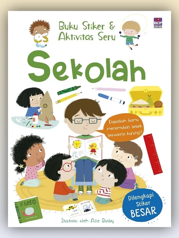 Sampul Buku Stiker dan Aktivitas Seru: Sekolah